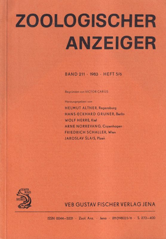 Zoologischer Anzeiger  211.Band 1983 Hefte 1/2 bis 5/6 (3 Hefte) 