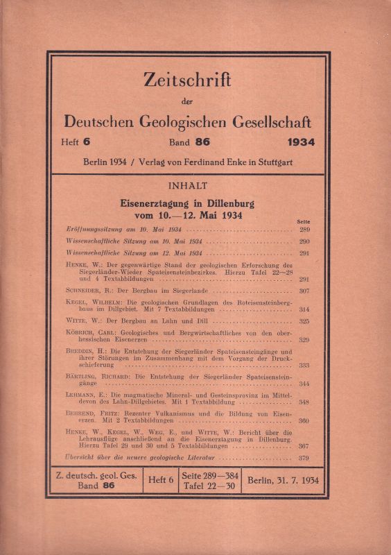 Zeitschrift der Dt. Geologischen Gesellschaft  Band 86. 1934 