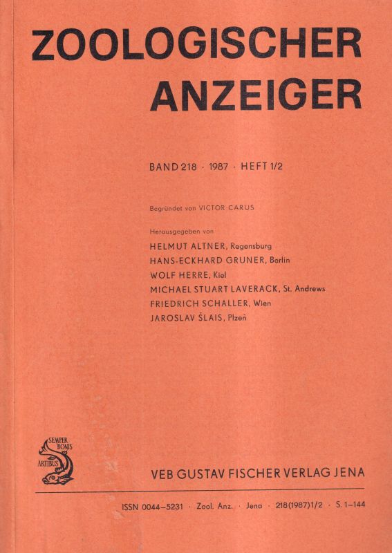 Zoologischer Anzeiger  218.Band 1987 Heft 1/2 bis 5/6 (3 Hefte) 