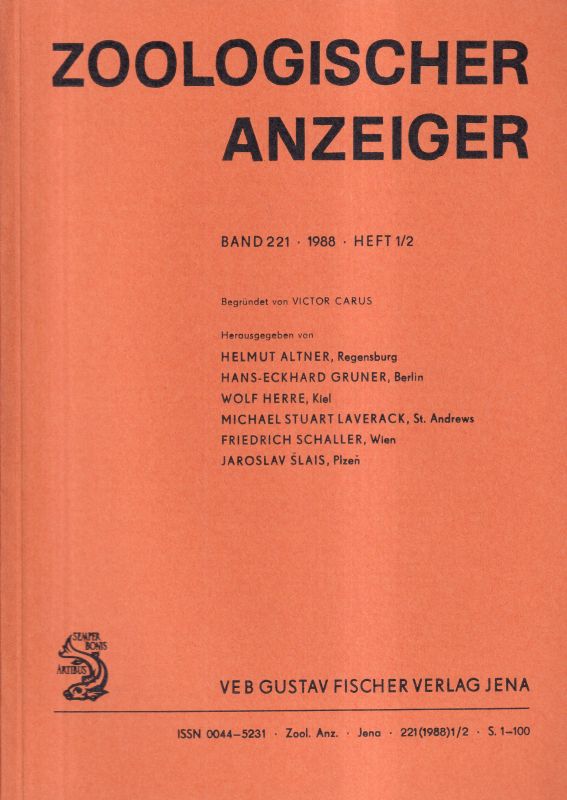 Zoologischer Anzeiger  221.Band 1988 Heft 1/2 bis 5/6 (3 Hefte) 