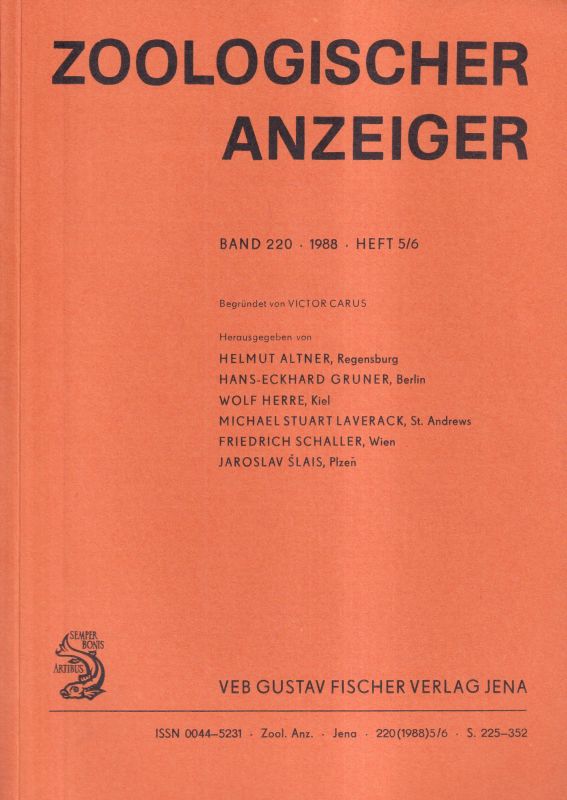 Zoologischer Anzeiger  220.Band 1988 Heft 1/2 bis 5/6 (3 Hefte) 