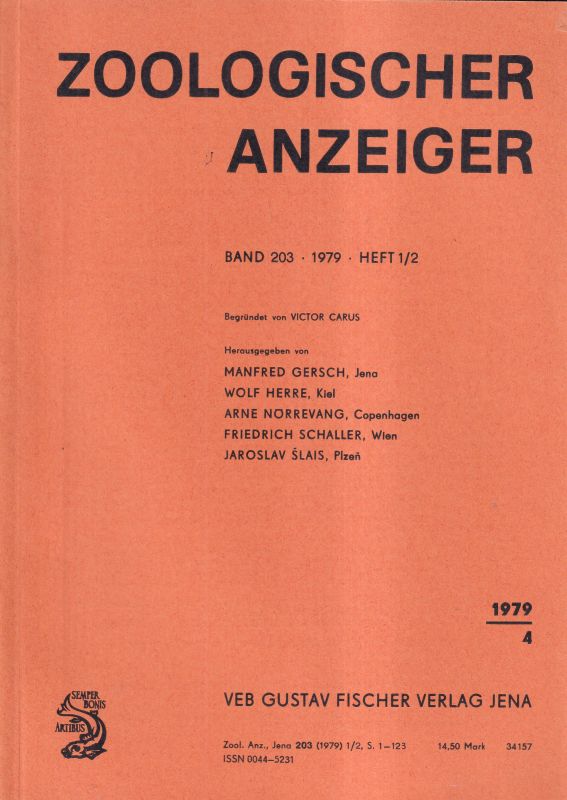 Zoologischer Anzeiger  203.Band 1979 Heft 1/2 bis 5/6 (3 Hefte) 