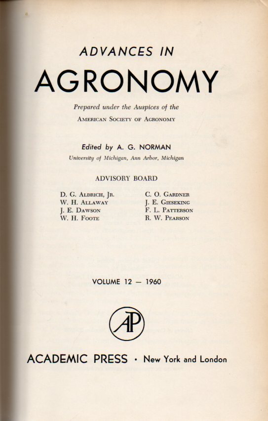 Norman,A.G.  Advances in Agronomy Volume 12 