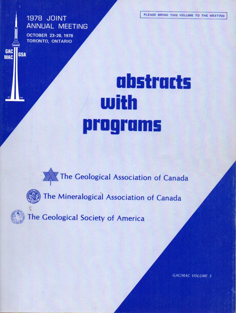 The Geological Association of Canada  1978 Joint Annual Meeting,October 23-26.Toronto,Ontario 