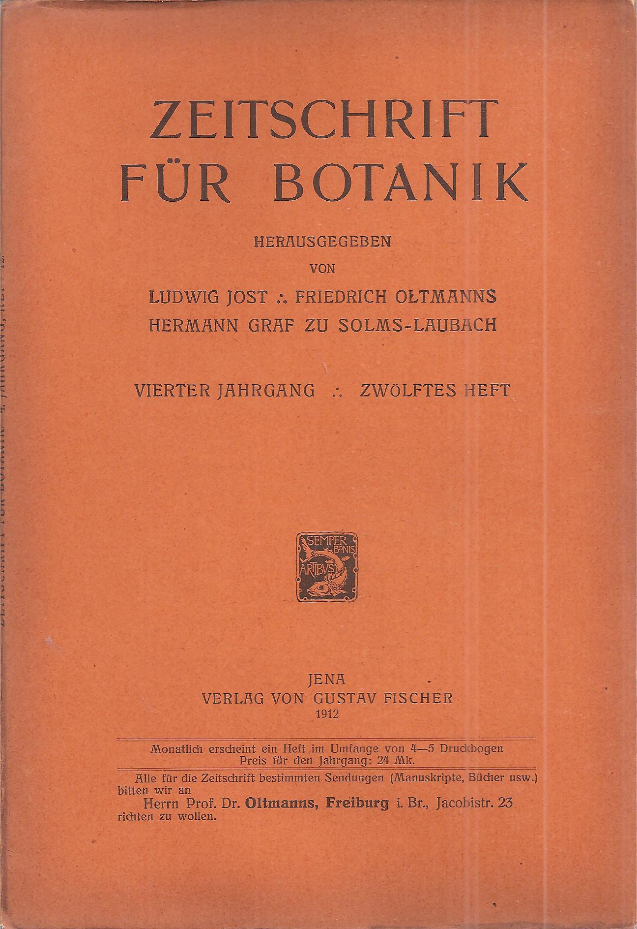 Zeitschrift für Botanik  Zeitschrift für Botanik 4.Jahrgang 1912, Zwölftes Heft - Register 