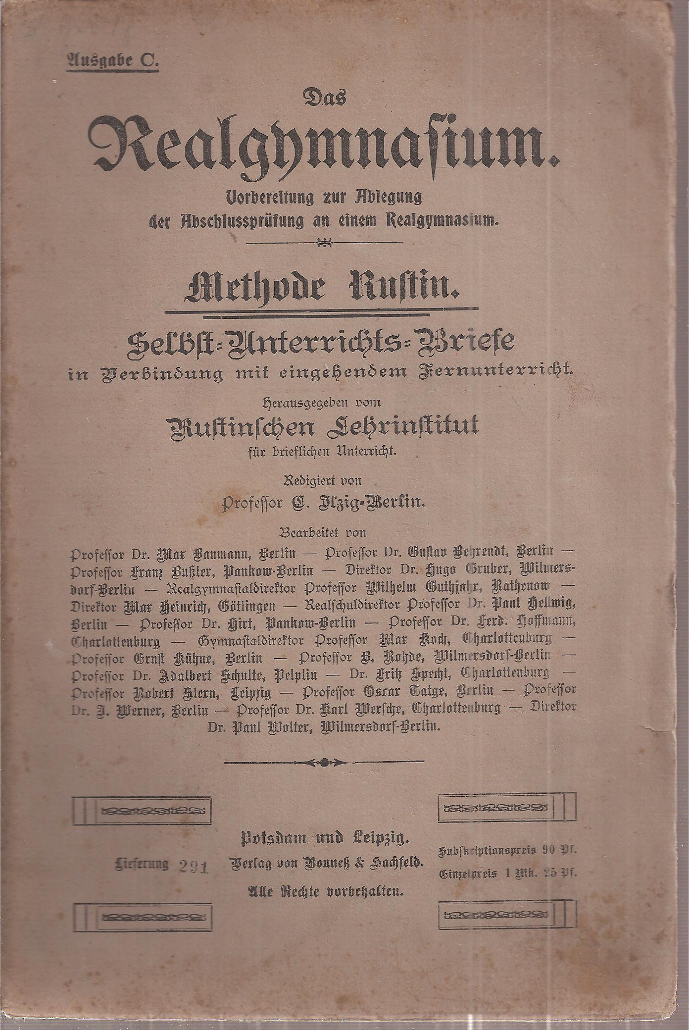 Rustinsches Lehrinstitut (Hsg.)  Selbst-Unterrichts-Briefe Methode Rustin Brief 17 Ausgabe C 