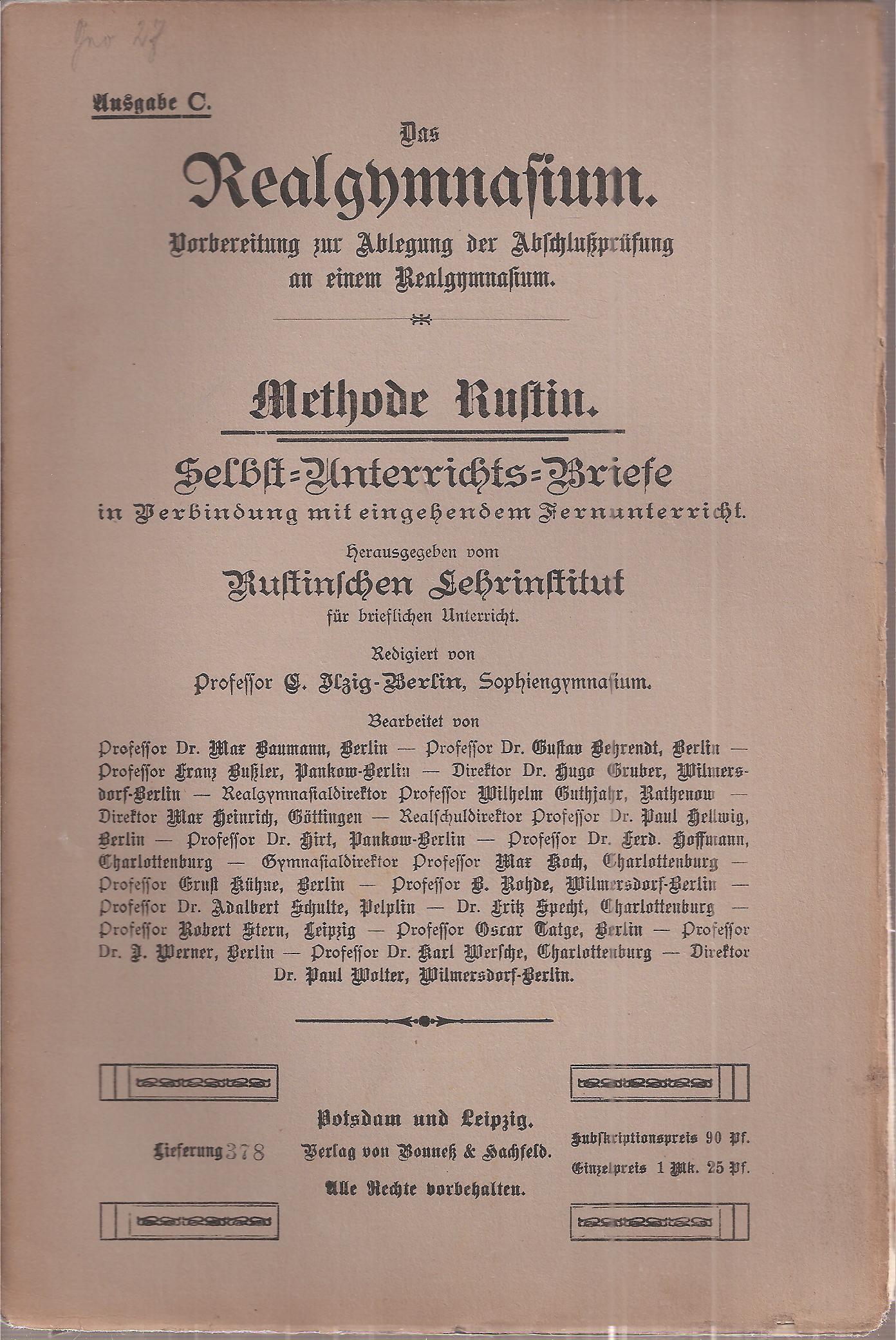 Rustinsches Lehrinstitut (Hsg.)  Selbst-Unterrichts-Briefe Methode Rustin Brief 27 Ausgabe C 
