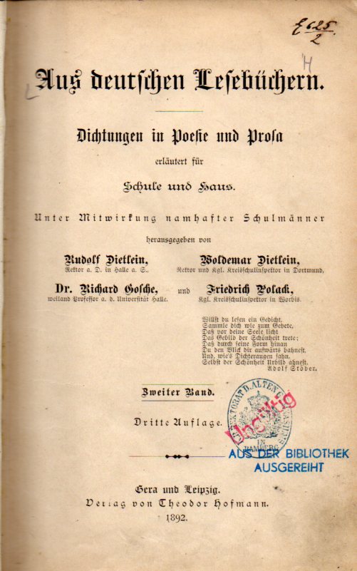 Dietlein,R.+W.Dietlein+R.Gosche+F.Polack(Hsg.)  Aus deutschen Lesebüchern 