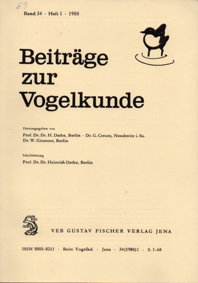 Beiträge zur Vogelkunde  Beiträge zur Vogelkunde 32. Band 1988, Hefte 1-5/6 