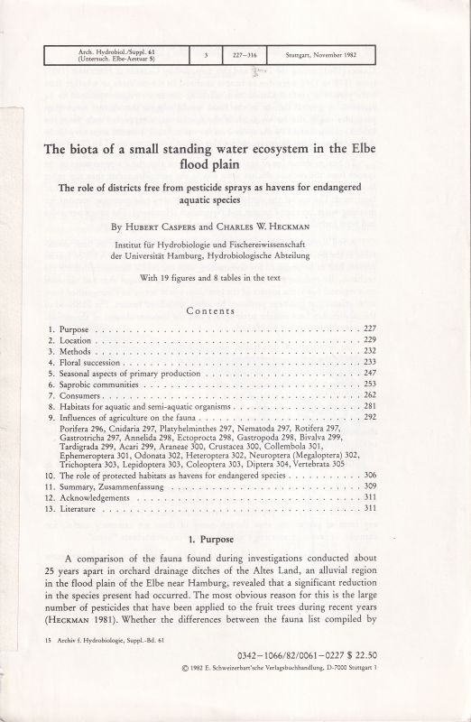 Caspers,Hubert and Charles W.Heckman  The biota of a small standing water ecosystem in the Elbe flood plain 