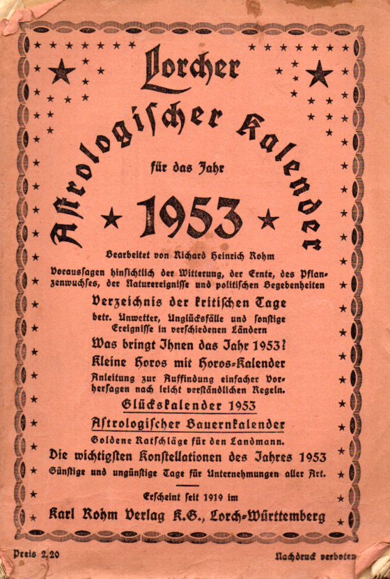 Lorcher Astrologischer Kalender  1953 