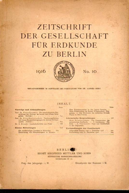 Zeitschrift d.Gesellschaft für Erdkunde zu Berlin  Gesellschaft für Erdkunde zu Berlin Jahrgang 1916.No.9 und 10 