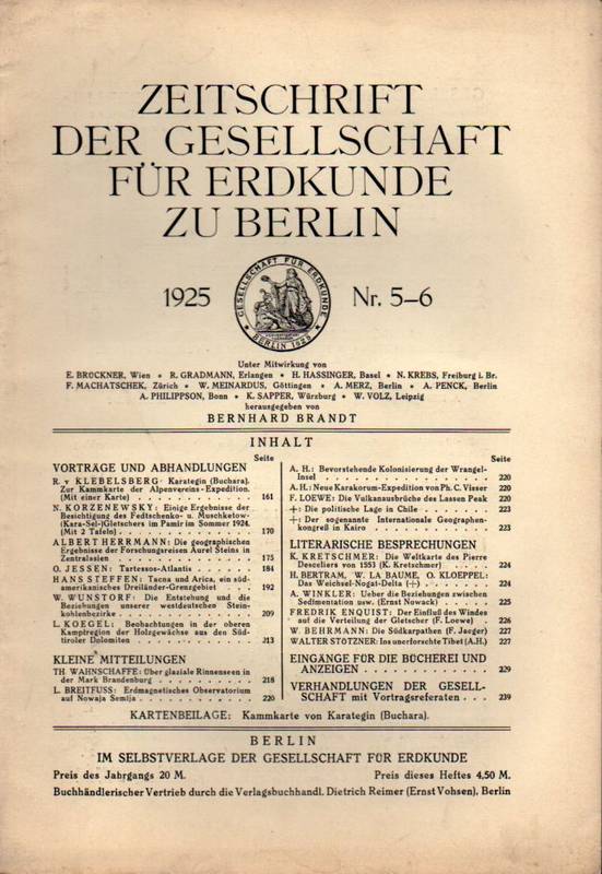 Zeitschrift d.Gesellschaft für Erdkunde zu Berlin  Jahrgang 1925.Nr.5-6.7-8 und 9-10 