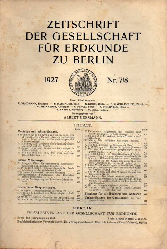Zeitschrift d.Gesellschaft für Erdkunde zu Berlin  Jahrgang 1927.Nr.7/8 und 9/10 