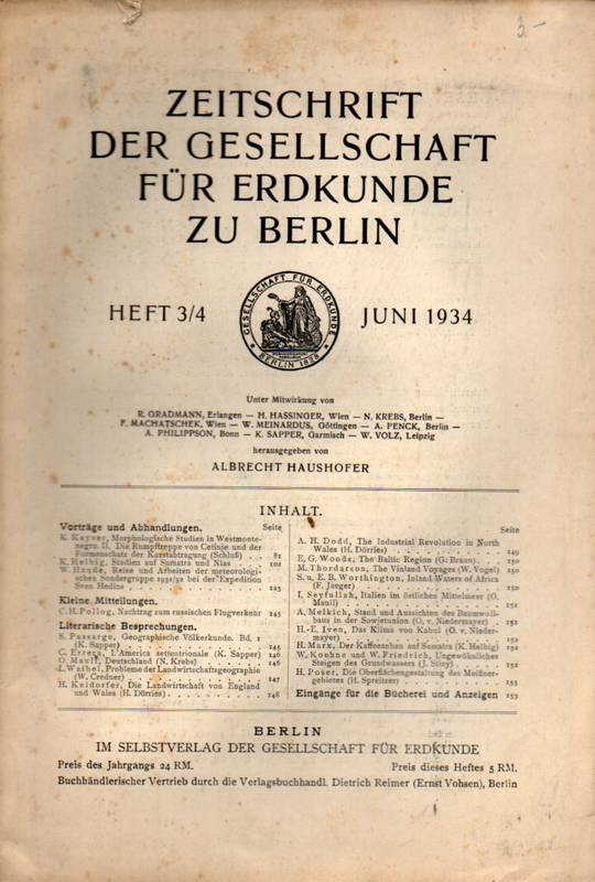 Zeitschrift d.Gesellschaft für Erdkunde zu Berlin  Jahrgang 1934.Heft 3/4 