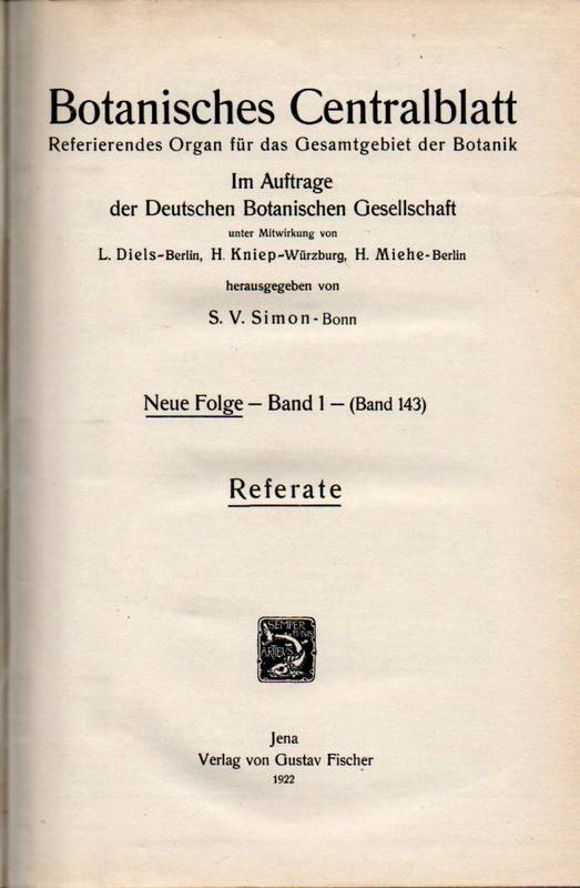 Botanisches Centralblatt  Neue Folge.Band 1(Band 143) 1922 