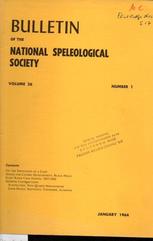 Bulletin of the National Speleological Society  Volume 26.1964.Number 1,3 und 4 