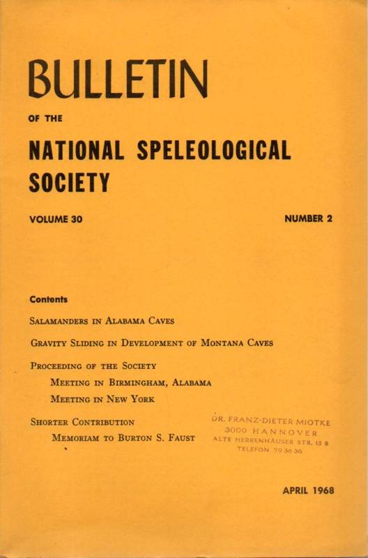 Bulletin of the National Speleological Society  Volume 30.1968.Number 2 und 4 