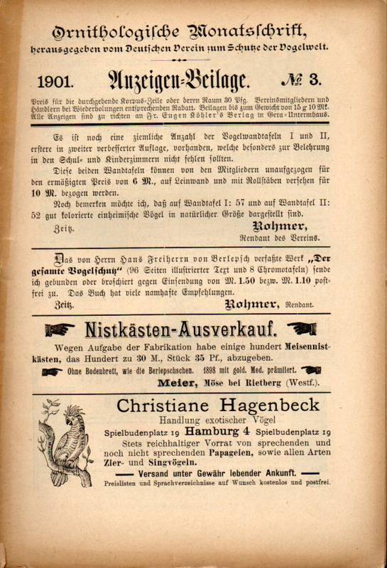 Ornithologische Monatsschrift  26.Band Jahrgang 1901.Nr.1 bis 12 