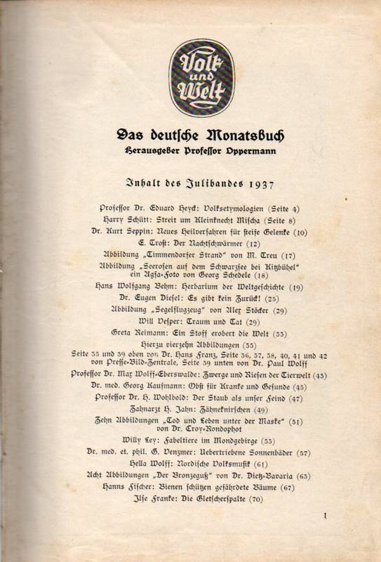Volk und Welt  Volk und Welt Jahr 1937  Band Juli, August und September 