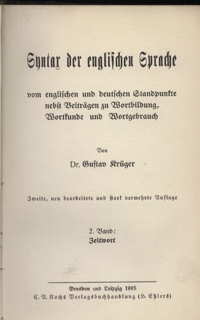Krüger,Gustav  Syntax der englischen Sprache vom englischen und deutschen 