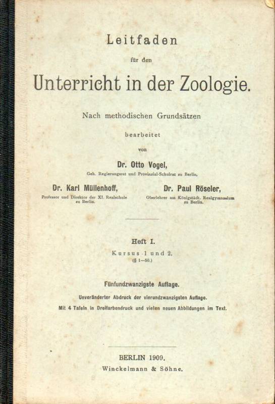 Vogel,Otto+Karl Müllenhoff+Paul Röseler  Leitfaden für den Unterricht in der Zoologie 