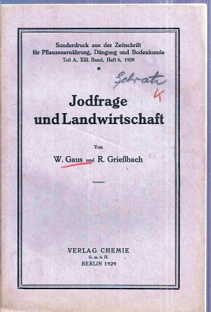 Gaus,W.+R.Grießbach  Jodfrage in der Landwirtschaft 