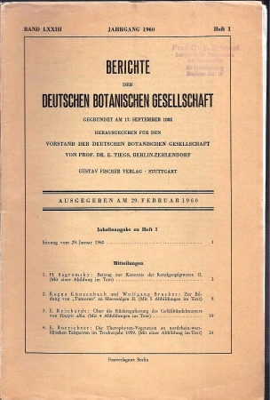 Deutsche Botanische Gesellschaft  Band LXXIII.Jahrgang 1960.Heft 1 bis 11 (11 Hefte) komplett 