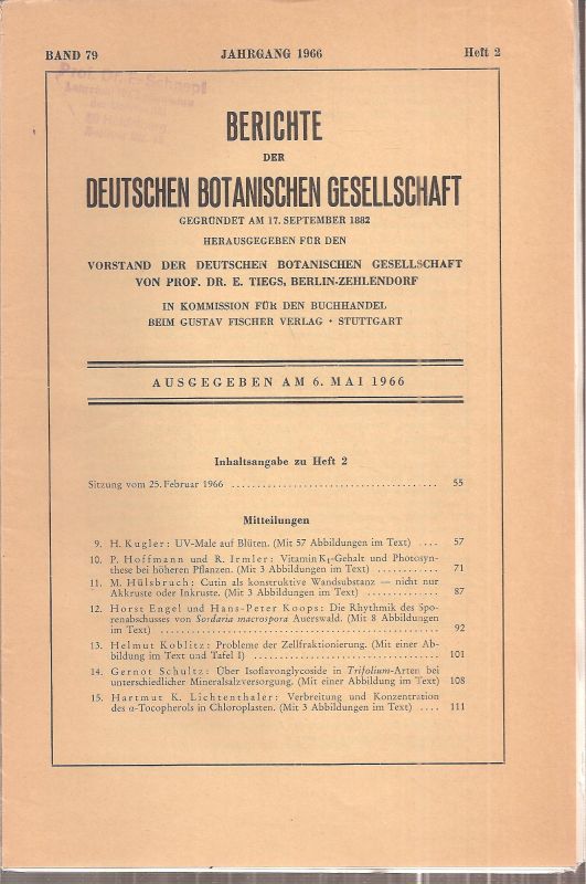 Deutsche Botanische Gesellschaft  Band 79.Jahrgang 1966.Heft 1 bis 12 (12 Hefte) komplett 