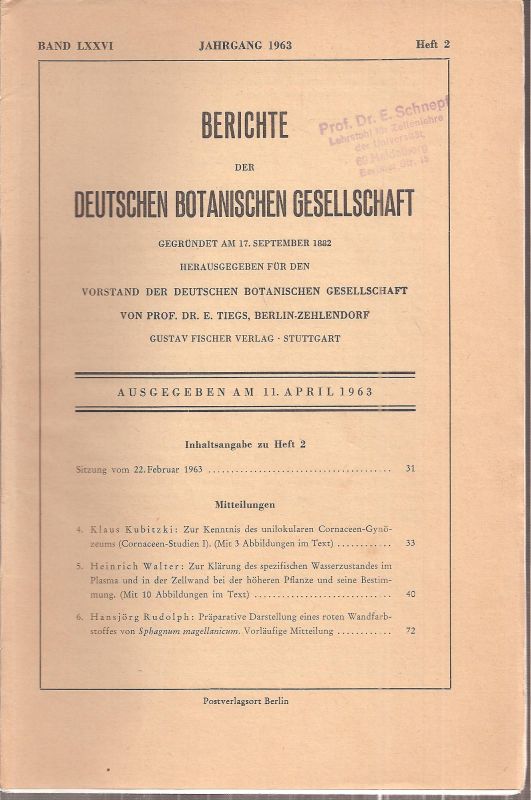 Deutsche Botanische Gesellschaft  Band LXXVI.Jahrgang 1963.Heft 1 bis 12 (12 Hefte) komplett 