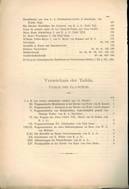 Societe Suisse D'Heraldique  Archives Heraldiques Suisses XVII. Jahrgang 1903 Heft 1 bis 4 