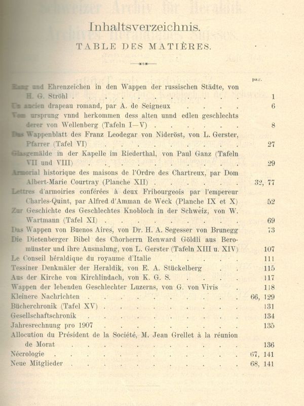 Societe Suisse D'Heraldique  Archives Heraldiques Suisses XXII. Jahrgang 1908 Heft 1/2 bis 3/4 