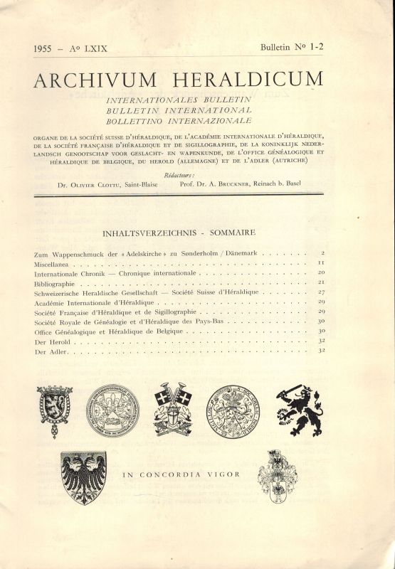 Societe Suisse D'Heraldique  Archivum Heraldicum LXIX.Jahrgang 1955 Nr.1-2, 3 und 4 