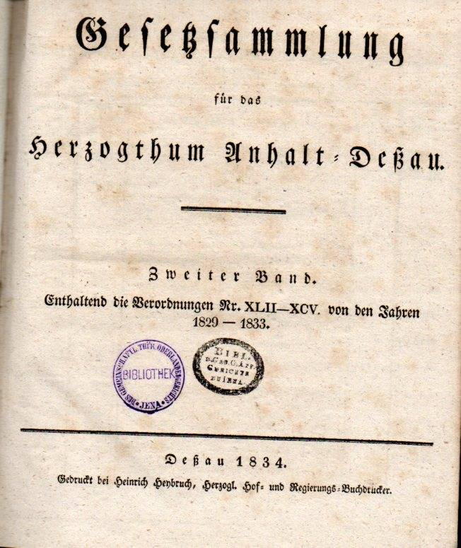 Großherzogthum Anhalt Deßau  Gesetzsammlung für das Großherzogthum Anhalt Deßau 2.Band 