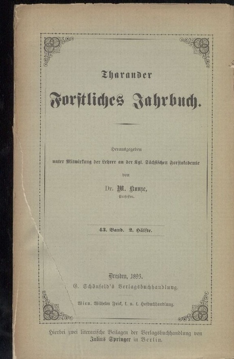Tharander Forstliches Jahrbuch  43. Band. 1893. Heft 1.+2. Hälfte (2 Bände) 