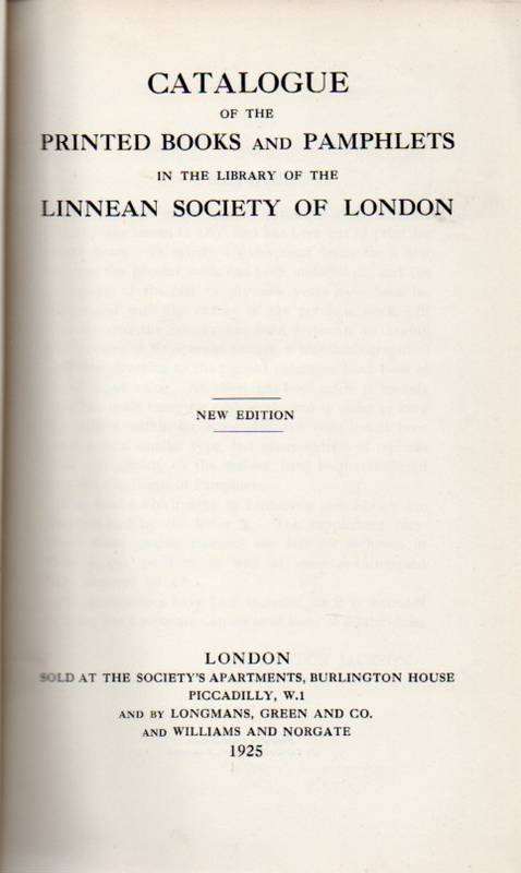 Linnean Society of London  Catalogue of the Printed Books and Pamphlets in the Library 
