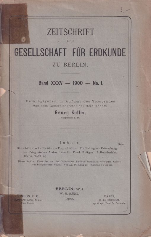 Gesellschaft für Erdkunde zu Berlin  Zeitschrift der Gesellschaft für Erdkunde zu Berlin Band XXXV - 1900 