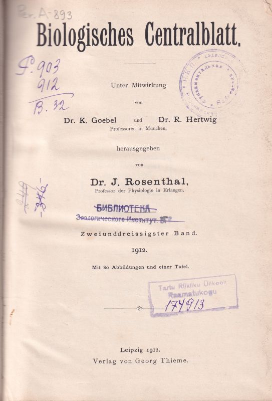 Biologisches Centralblatt  32.Band 1912. Nr.1 bis 12 