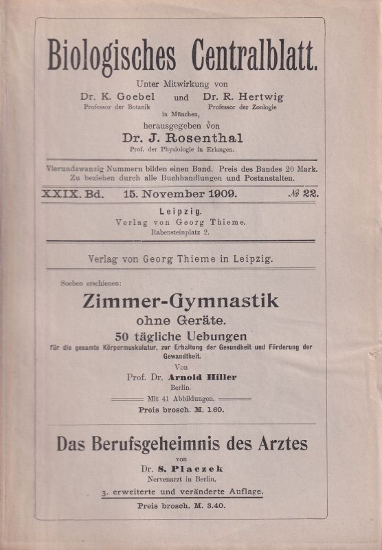 Biologisches Centralblatt  29.Band 1909.Nr.1 bis 24 (23 Hefte) 