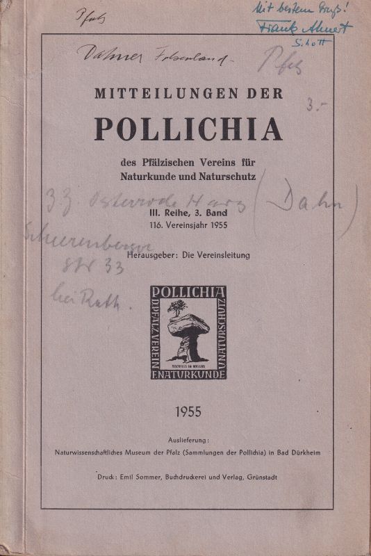 Pfälzischer Verein für Naturkunde und Naturschutz  Mitteilungen der Pollichia.III.Reihe.3.Band.116.Vereinsjahr 1955 