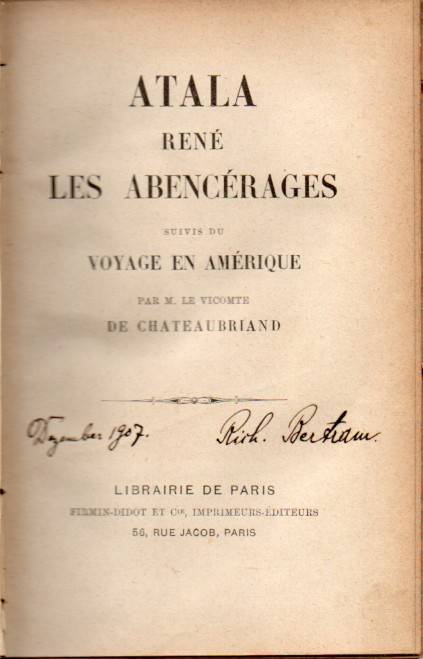 Chateaubriand,M.Le.De  Atala rene les Abencerages suivis du Voyage en Amerique 