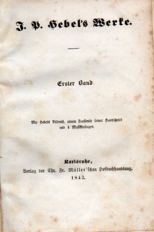 Hebel,Johann Peter  J.P.Hebel's Werke Erster bis fünfter Band (5 Bände) 