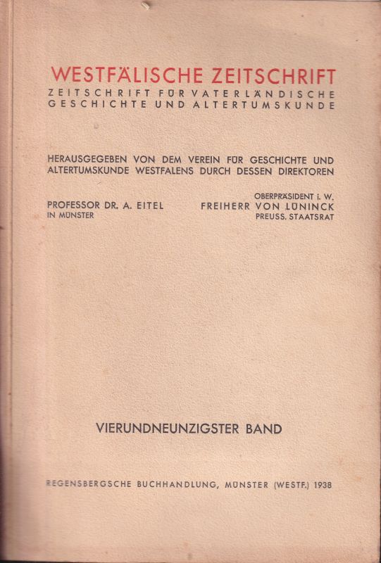Westfälische Zeitschrift  Westfälische Zeitschrift 94. Band 1938 
