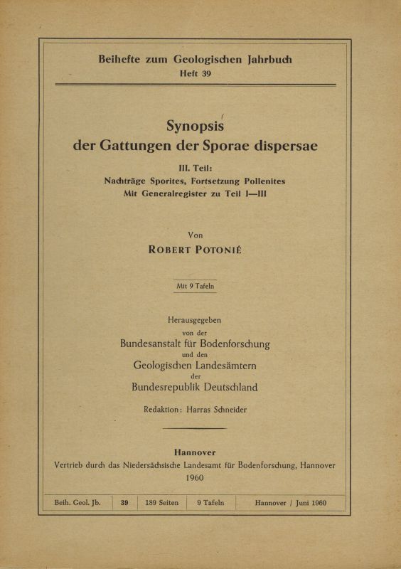 Potonie,Robert  Synopsis der Gattungen der Sporae dispersae III.Teil: Nachträge 