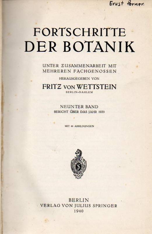 Wettstein,Fritz von  Fortschritte der Botanik.9.Band (Bericht über das Jahr 1939) 