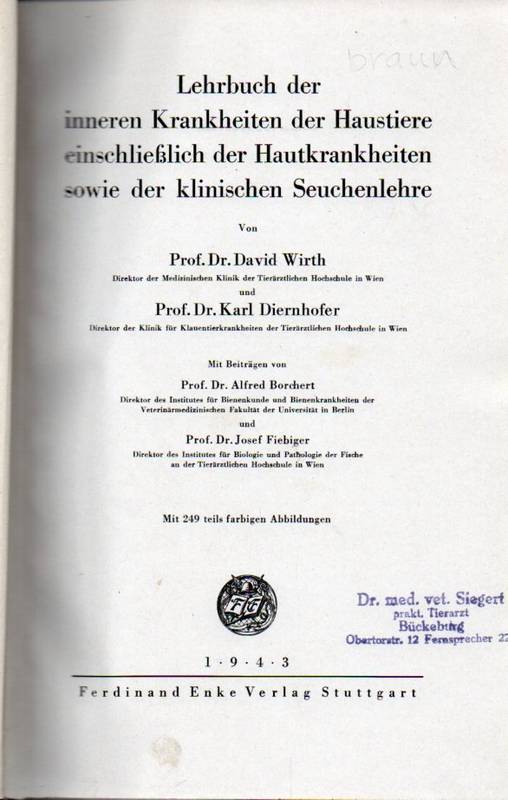 Wirth,David+Karl Diernhofer  Lehrbuch der inneren Krankheiten der Haustiere einschließlich der 