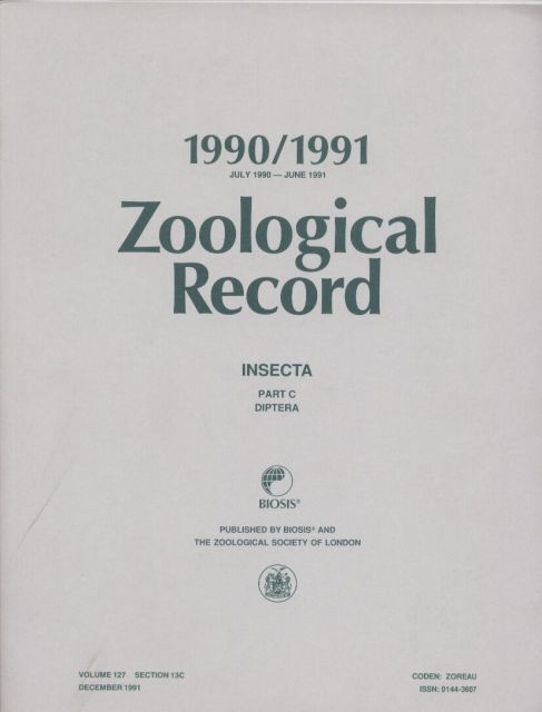 Zoological Record  Volume 127 - Insecta. Section 13C. July 1990 bis June 1991 