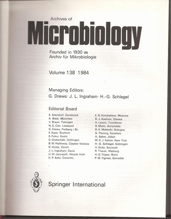 Archives of Microbiology  Volume 138 und 139.Jahr 1984 (1 Band) 