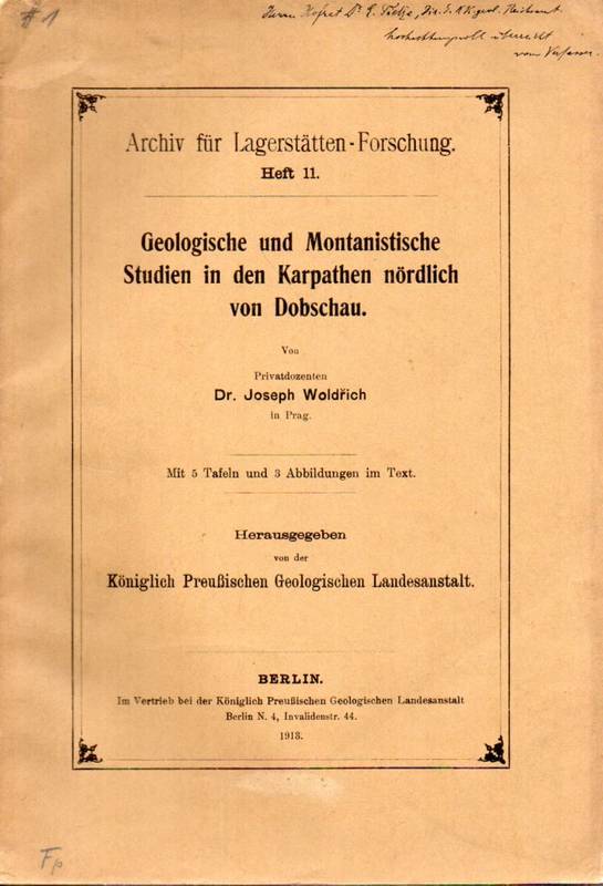 Woldrich,Joseph  Geologische und Montanistische Studien in den Karpathen nördlich 