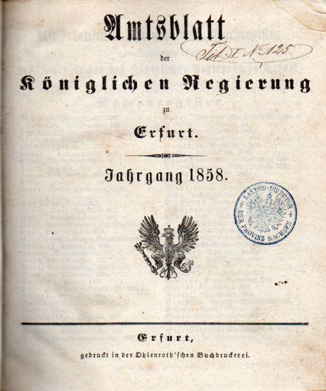 Erfurt: Amtsblatt der Königlichen Regierung  Jahrgang 1858 
